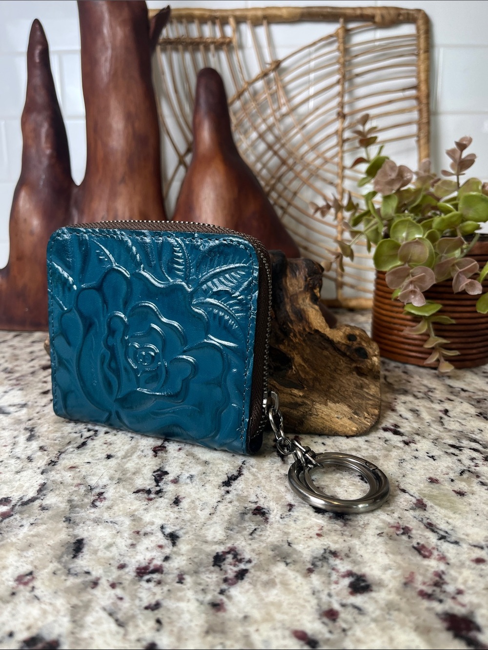 Patricia Nash Embossed Zip Card Wallet with Keyring